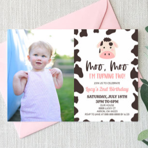 Moo Moo I'm Turning Two! Cow 2nd Birthday Party Invitation
