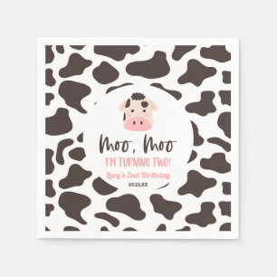Moo Moo I'm Turning Two Cow 2nd Birthday Party Napkin