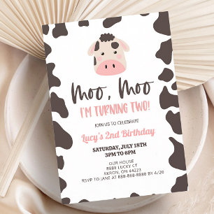 Moo Moo I'm Turning Two Cow Birthday Invitation