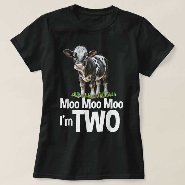 Moo Moo Im Two 2nd Birthday Funny Cute Cow Sounds  T-Shirt (Design Front)