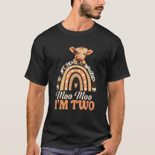 Moo Moo Im Two Birthday Decorations Highland Cow 2 T-Shirt