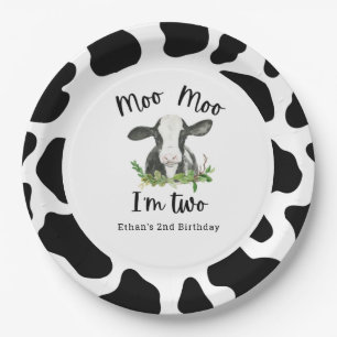 Moo Moo I'm Two Cow 2nd Birthday Party Paper Plate