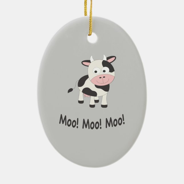 Moo Moo Moo Cute Cartoon Cow Ceramic Ornament (Back)