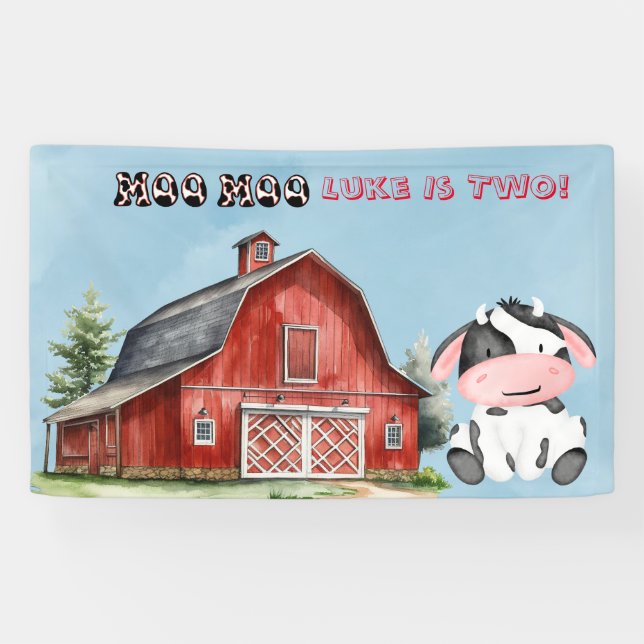 Moo Moo Name Is Two Boy Birthday Party Banner (Horizontal)