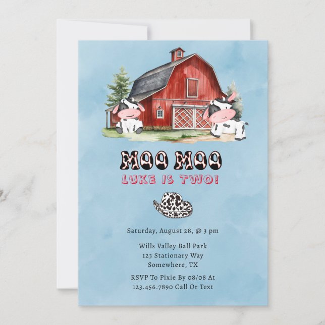 Moo Moo Name Is Two Boy Birthday Party Invitation (Front)