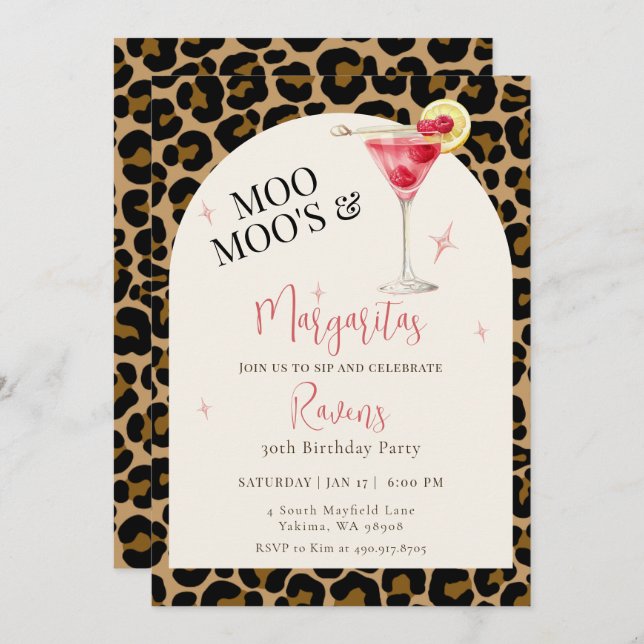 Moo Moos And Margaritas Birthday Party Invitation (Front/Back)