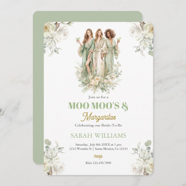Moo Moos & Margaritas Sage Bridal Shower Invitation (Front/Back)