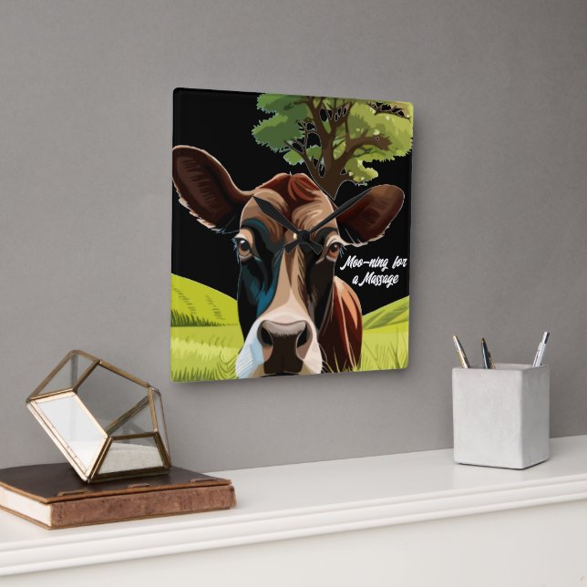 Moo-ning for a Massage Square Wall Clock (Office)