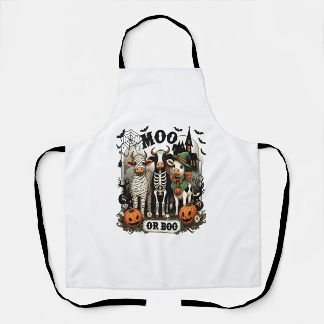 Moo or Boo Halloween Cow Apron (Front)