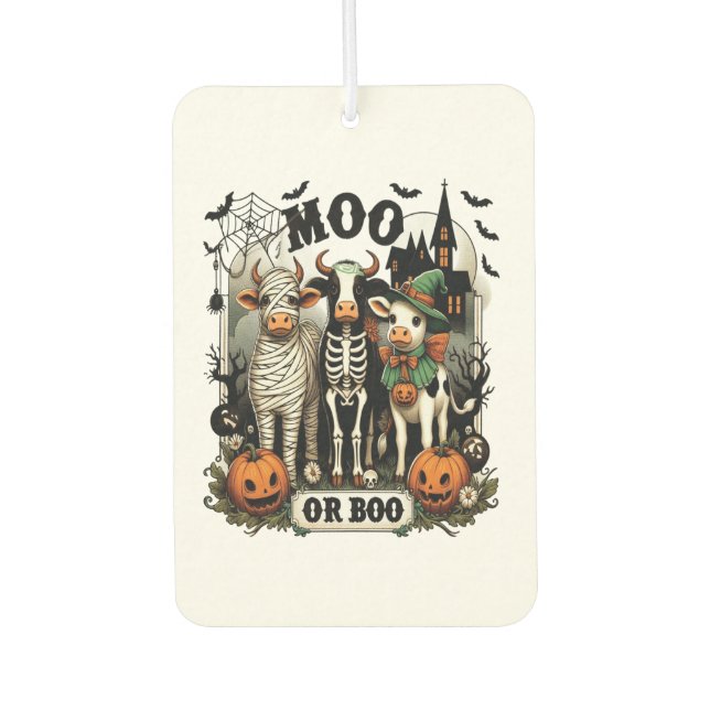 Moo or Boo Halloween Cow Car Air Freshener (Front)