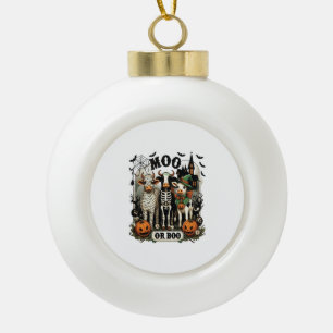 Moo or Boo Halloween Cow Ceramic Ball Christmas Ornament