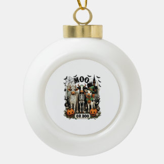 Moo or Boo Halloween Cow Ceramic Ball Christmas Ornament