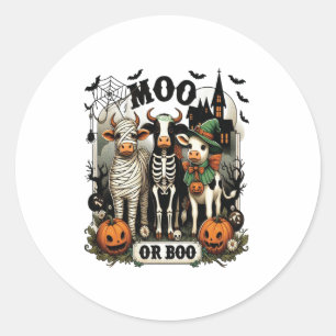 Moo or Boo Halloween Cow Classic Round Sticker