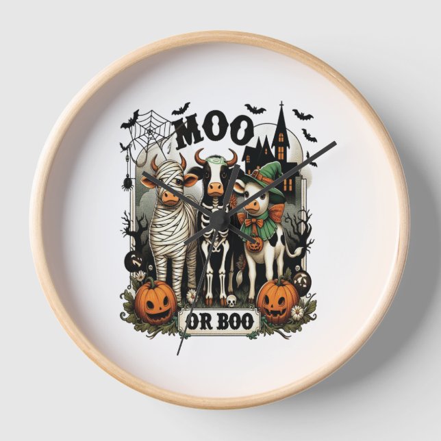 Moo or Boo Halloween Cow Clock (Front)