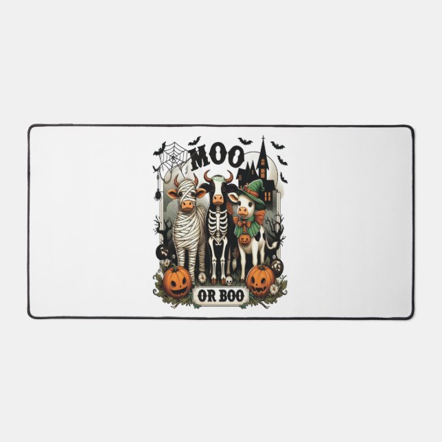 Moo or Boo Halloween Cow Desk Mat (Front)