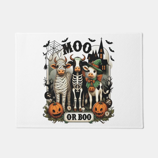 Moo or Boo Halloween Cow Doormat (Front)