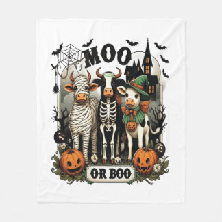 Moo or Boo Halloween Cow Fleece Blanket