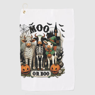 Moo or Boo Halloween Cow Golf Towel