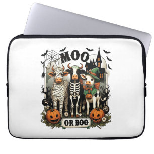 Moo or Boo Halloween Cow Laptop Sleeve