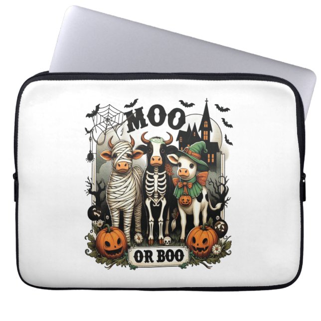 Moo or Boo Halloween Cow Laptop Sleeve (Front)
