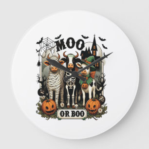 Moo or Boo Halloween Cow Large Clock