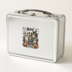 Moo or Boo Halloween Cow Metal Lunch Box