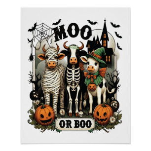 Moo or Boo Halloween Cow Poster