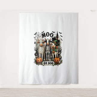 Moo or Boo Halloween Cow Tapestry