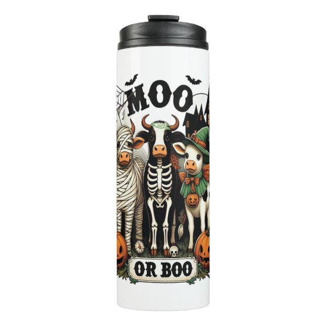 Moo or Boo Halloween Cow Thermal Tumbler (Front)