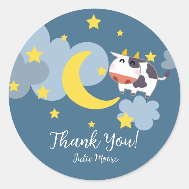 Moo Over the Moon Baby Shower Classic Round Sticker (Front)