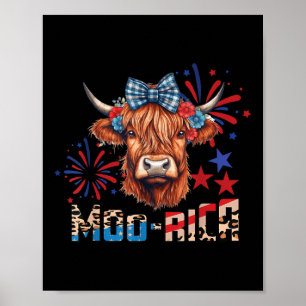 Moo-rica Highland Cow 4th Of July Memorial Day Poster
