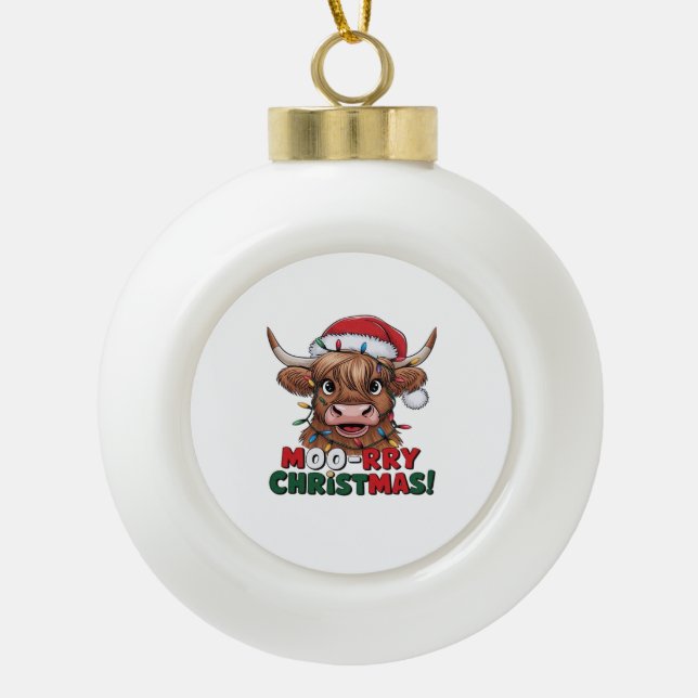 Moo-rry Christmas Classic T-Shirt Ceramic Ball Christmas Ornament (Front)