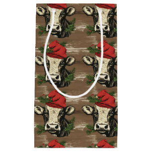Moo-rry Christmas Cow Wrapping Paper Small Gift Bag