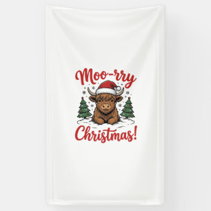 Moo-rry Christmas Highland Cow Vintage Shirt Desig Banner