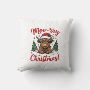 Moo-rry Christmas Highland Cow Vintage Shirt Desig Cushion
