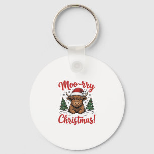 Moo-rry Christmas Highland Cow Vintage Shirt Desig Key Ring