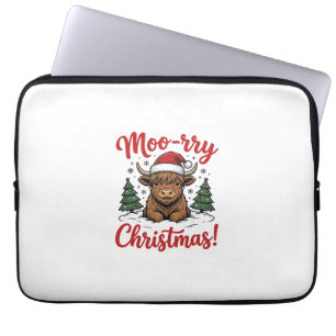 Moo-rry Christmas Highland Cow Vintage Shirt Desig Laptop Sleeve