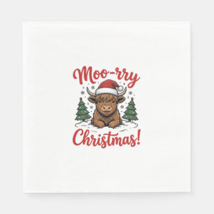 Moo-rry Christmas Highland Cow Vintage Shirt Desig Napkin