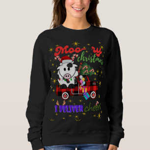 Moo-ry Christmas Cow in Plaid Truck Holiday design Sweatshirt