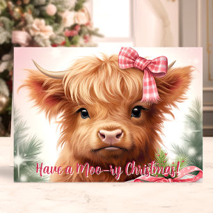 Moo-ry Christmas Highland Cow Holiday Card