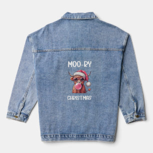 Moo-ry Christmas Scottish Higland Cow Denim Jacket