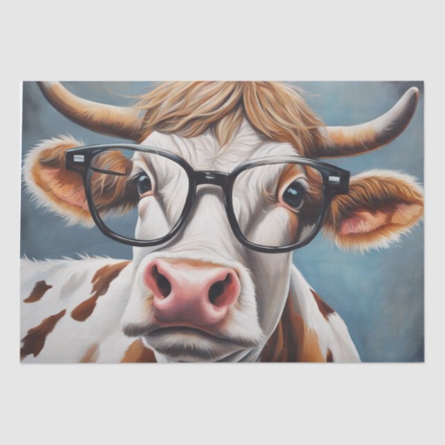 Moo-tiful Style: Cow in Hat and Glasses Decoupage Tissue Paper (Front)