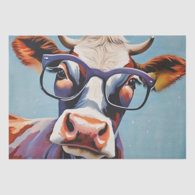 Moo-tiful Style: Cow in Hat and Glasses Decoupage Tissue Paper (Front)