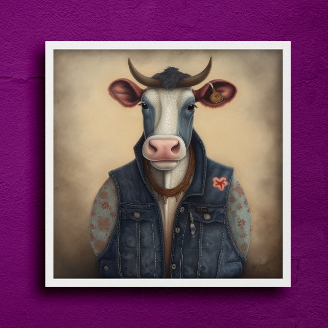 Moo-Tique Denim - Funny cow in a costume Poster (Creator Uploaded)
