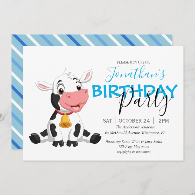 Moo-velous Birthday Celebration Invitation (Front/Back)