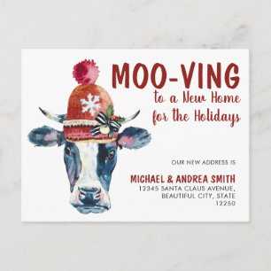 Moo-ving Cow New Home for Christmas Holiday Moving Announcement Postcard