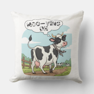 "Moo-ving On" Cow - Funny & Stylish Farm Humor! Cushion