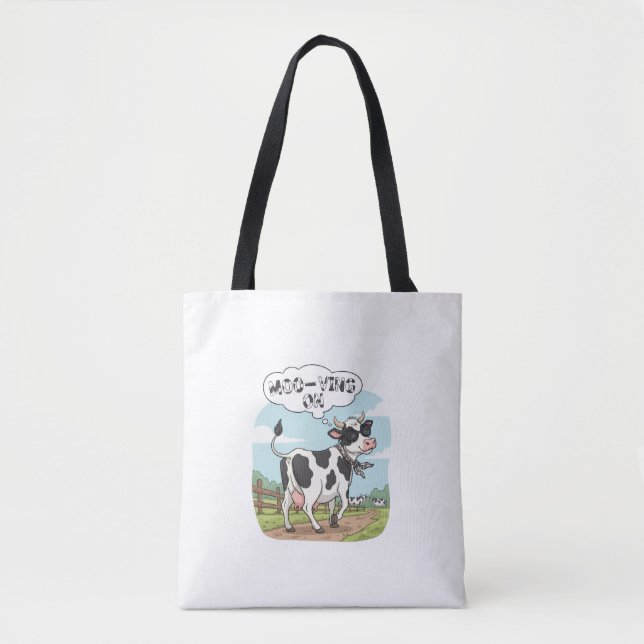 "Moo-ving On" Cow - Funny & Stylish Farm Humor! Tote Bag (Front)
