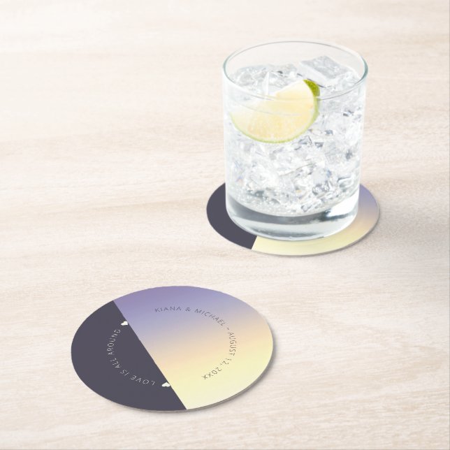 Mood Gradient Wedding Indigo Sunset ID741 Round Paper Coaster (Insitu)