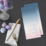 Mood Gradient Wedding Prussian Sky ID741 Menu<br><div class="desc">The background for the pieces in this minimalist wedding set is an eye-catching gradient of colours from prussian blue through soft pink and white. The wedding menu card shown here features a sleek, modern layout and contemporary sans serif font to add to it's appeal. Easily add your menu selections, initials...</div>